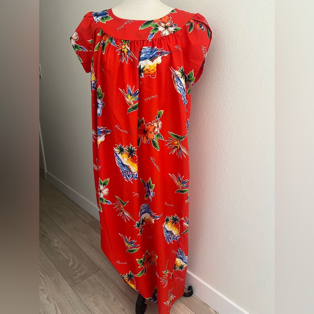 Vintage Hawaiian Floral Red Dress 🌺 Size 14